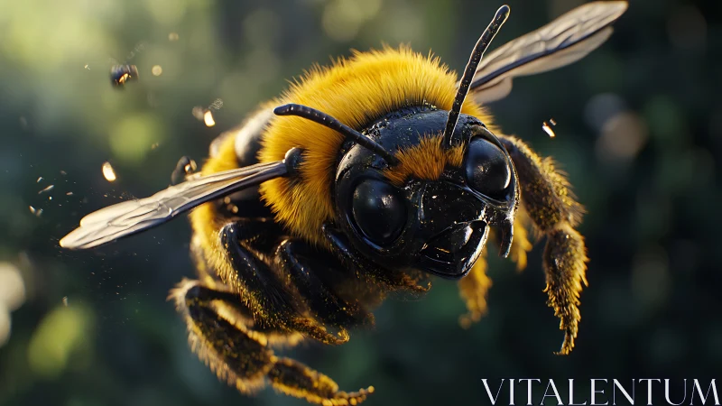 Close-up digital render shows detailed flying bumblebee