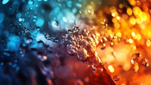 Liquid collision in bokeh-saturated fire and ice palette.