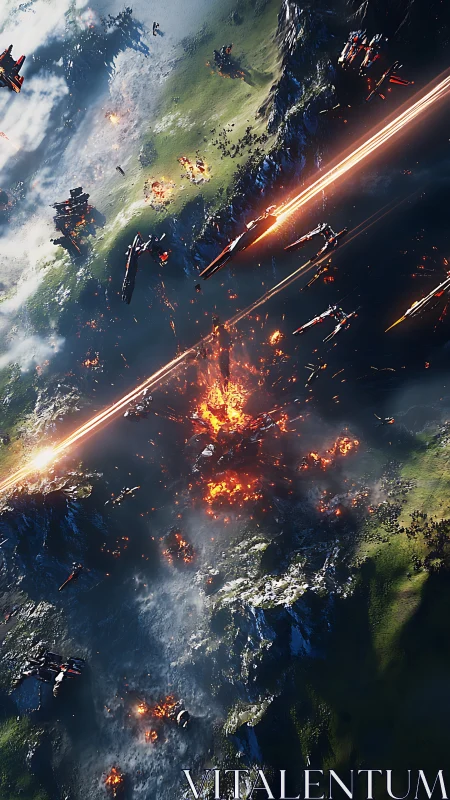 Orbital strike tears battlefield valley with burning impact.