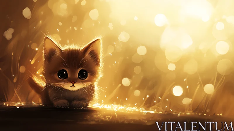 Feline figure with luminous bokeh background environment