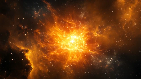 Stellar plasma detonation in dense nebular starfield glow.