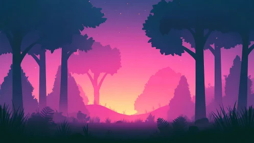 Forest Sunset Silhouettes: Nature's Glowing Embrace.