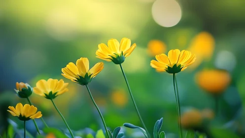 Shallow Depth-of-Field Floral Study: Yellow Daisies with Bokeh Background