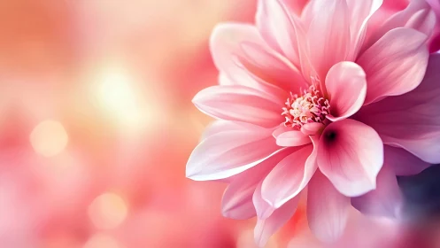 Blurred pink dahlia blossom in soft focus gradient background