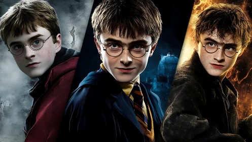 Photorealistic triptych portrait with evolving heroic arc.