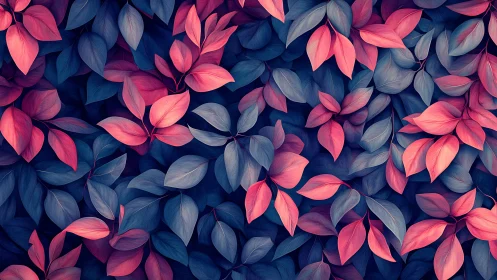 Dense pattern of pink and blue leaves in abstract foliage