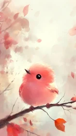 A Gentle Pink Bird Rests Among Falling Autumn Leaves.