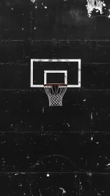 Minimalist blacktop basketball hoop with high contrast framing.