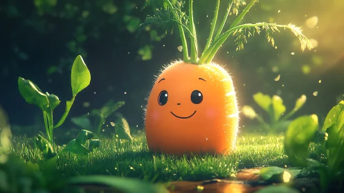 Sunny garden carrot friend with a bright, gentle smile.