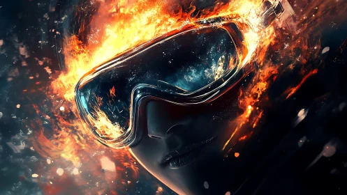 VR Headset Engulfed in Flame and Particle Effects
