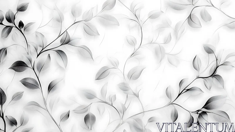 Monochrome botanical filigree renders ethereal linear foliage
