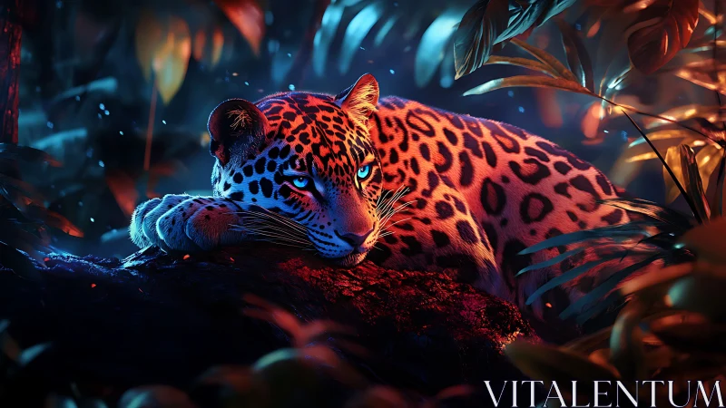 Neon Leopard: Bioluminescent Predator in Digital Landscape.