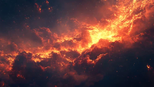 Dramatic Fiery Sky with Glowing Clouds at Dusk