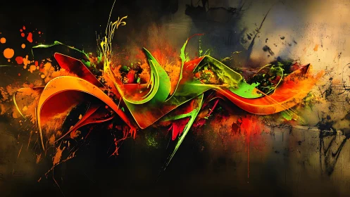 Parametric neon ribbon graffiti with dynamic splatter vectors.