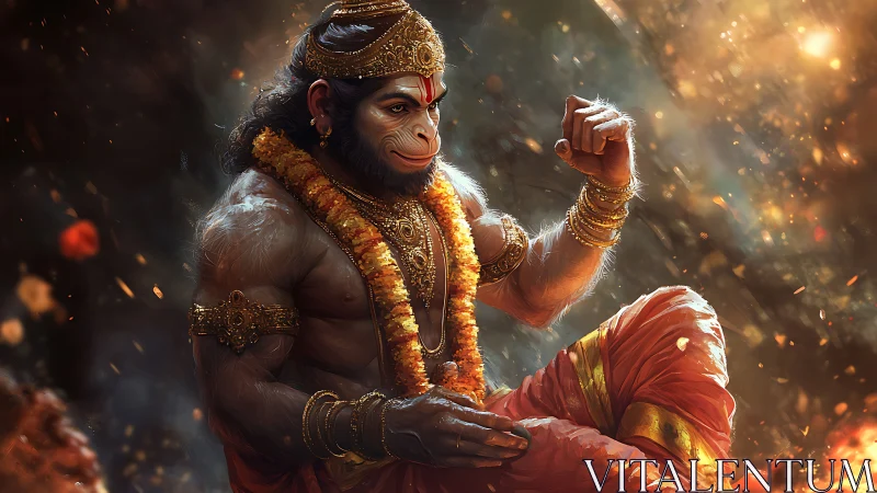 Hanuman monkey deity rendered in detailed digital painting