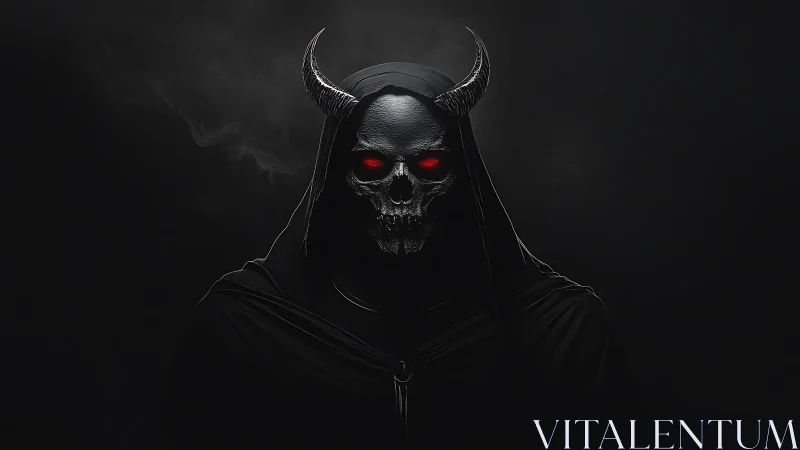 Horned obsidian skull wraith with emissive red oculars.