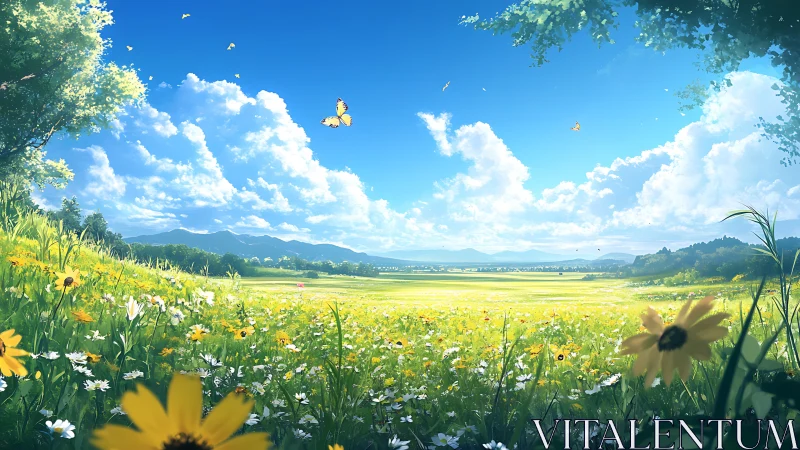 Sunlit meadow carnival under a wildly generous summer sky.