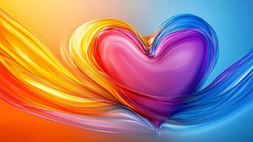 Triadic Chromatic Flow: Volumetric Heart Form Digital Composition.