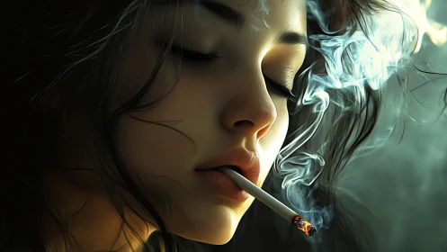 Smoky portrait captures serene woman in moody side light.