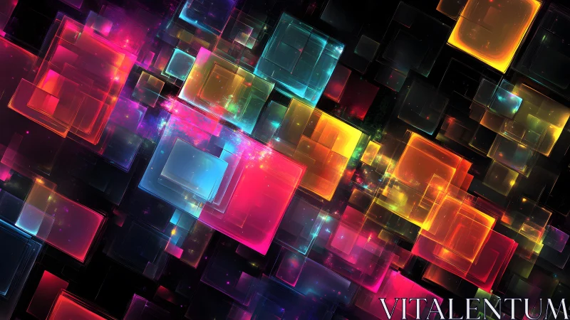 Vibrant Neon Squares Abstract Digital Art with Futuristic Glow.
