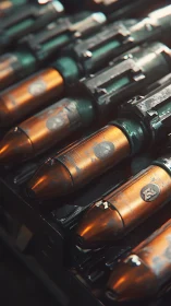 Copper-jacketed ammunition rendered in moody cinematic close-up