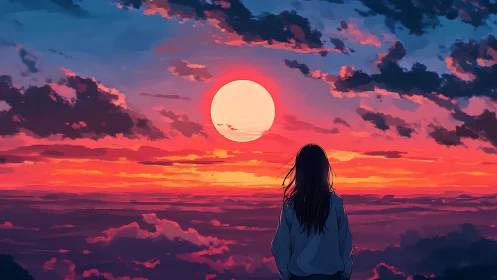 Skyline daydreamer under a molten candy sunset sky.