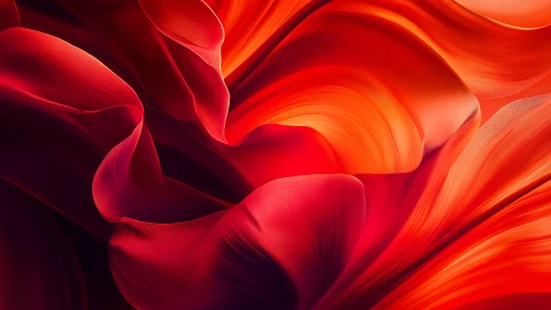 Abstract red flowing shapes with layered curved surfaces.