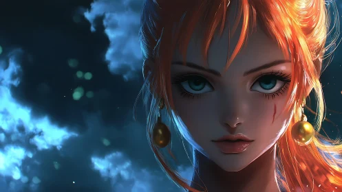 Luminous anime heroine in cinematic blue‑orange contrast study.