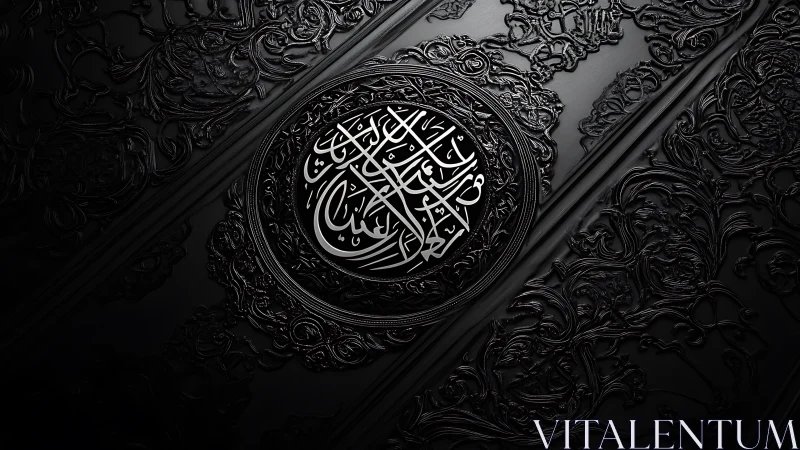 Midnight arabesque medallion with luminous calligraphy glow.