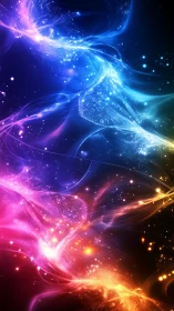 Cosmic light streams weave vibrant multicolor nebulae.