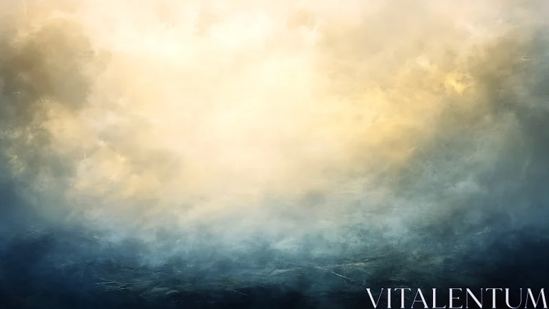 Soft luminous sky over dark misty horizon at dawn.