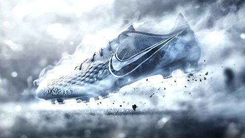 Dynamic icy football boot in cinematic product render.