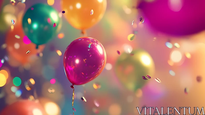 Vibrant Balloons Floating in Dreamlike Bokeh Environment.