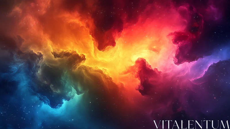 Multichromatic nebula rendered with dynamic volumetric lighting