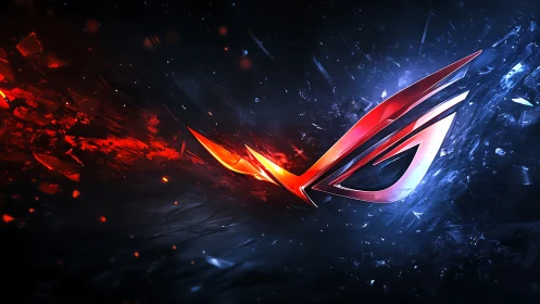 ROG-inspired neon emblem slices through molten shards.