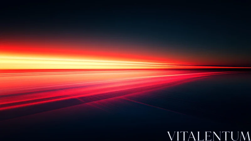 Futuristic Light Streaks on Horizon at Sunset in Abstract Style.