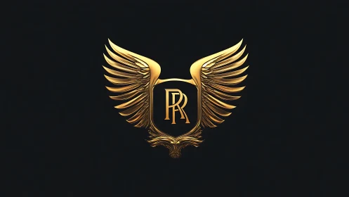 Golden winged RR monogram emblem on deep black field.
