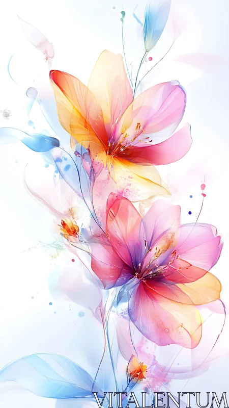 Luminous Petals Drift: Translucent Florals in Watercolor Dreams.