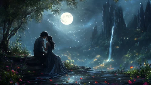 Moonlit Embrace: Where Gothic Spires Meet Garden Whispers.