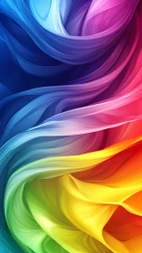 Digital painting of flowing multicolor spectral fabric ribbons.