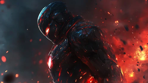 Emberforged cyber warrior ignites amid shattering starlight.