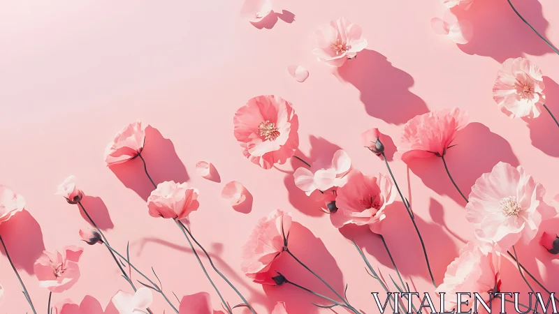 Pink Carnations and Poppies with Cast Shadows.