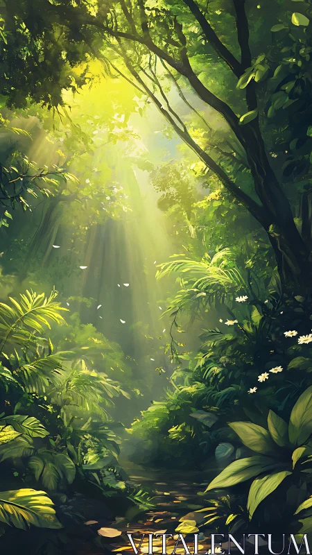 Luminous Forest Canopy: Digital Landscape with Radiant Foliage.