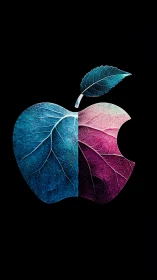 Bicolor leaf-textured apple emblem with high-contrast lighting