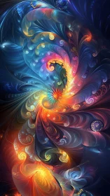 Luminous fractal spirals swirling through cosmic bloom.
