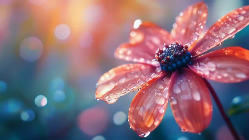 Cosmos bipinnatus with rain droplets, macro depth of field photography