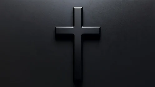 Quiet black cross on softly lit minimalist backdrop.
