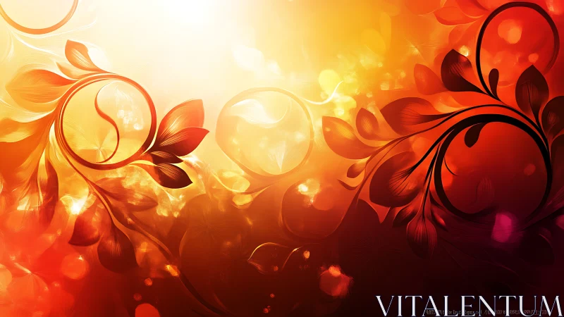 Luminous floral scrollwork in radiant orange gradient field.