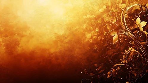 Golden glow with swirling floral curls and quiet warmth.