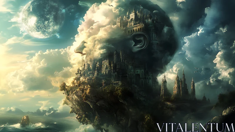 Surreal cliff city forms colossal human head in clouds